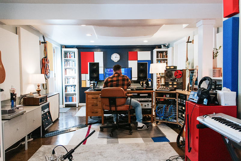 Ben Allen working in the studio Shatter Glass Records Studio.